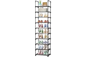 Kitsure Shoe Rack - 10-Tier Shoe Organizer with Detachable Fabric Shelves & Metal Frame, Tall Shoe Rack for Closet, Entrance, Living Room, 16.9" Wide - 10 Tier, Black