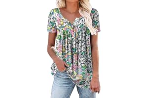 GENERIC Womens Summer Tops Pleated Crewneck Short Sleeve Shirts Trendy Tunic Tops Plus Size Blouse Casual Workout Shirt