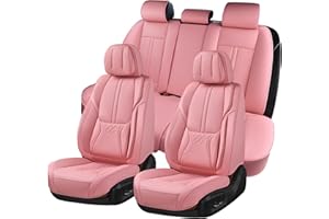BWTJF Pink Car Seat Covers, Universal Seat Covers for Cars Full Set, Waterproof Leatherette Auto Seat Protectors Car Seat Cushions, Front and Rear Seat Protectors Fit for Most Sedans SUV Pick-up Truck