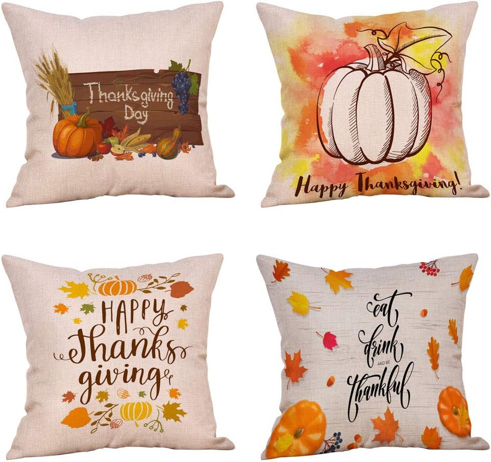 Ussuperstar Decorative Thanksgiving Day Throw Pillow Covers Set of 4 Pumpkin Fall Cushion Cover Throw Farmhouse Outdoor Pillow Case 18 X 18 Inch Pillowcase (Pumpkin 01)