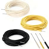 Enhon 30FT Cloth Covered Pushback Guitar Wire Set for Electric Guitar | 10ft Black/White/Yellow, Vintage Style Waxed Braided Guitar Wiring, 22AWG Pre-tinned Stranded Copper Wire for Restoration