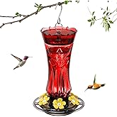 Jealoeur Hummingbird Feeders for Outdoors, Durable Hanging Humming Birds Feeders with 6 Bee Guard Feeding Ports & Built-in Ant Moat, Easy to Clean, Ideal for Garden Decor, 18 OZ, (1, Red)