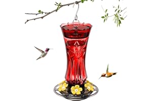 Jealoeur Hummingbird Feeder for Outdoors Hanging, 18 OZ Humming Birds Feeders with 6 Bee Guard Feeding Ports & Built-in Ant Moat, Easy to Clean, Durable Outdoor Garden Decor, Red