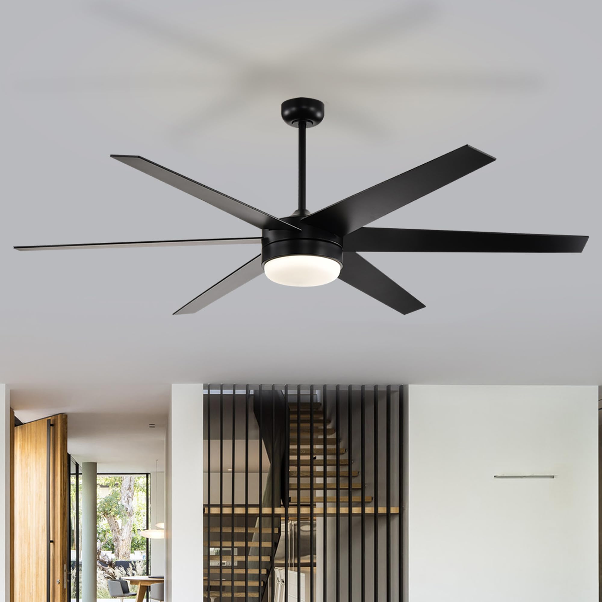 Photo 1 of **DAMAGED LIGHT COVER** Edvivi 62 Inch LED Ceiling Fan with Lights and Remote Control, Low Profile Ceiling Fan with 6 Dual Finish Blades, 6-Speed Noiseless Reversible Motor, Black for Bedroom Living Room Indoor/Outdoor Use