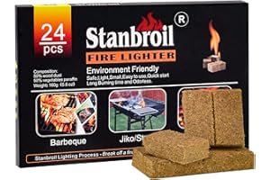 Stanbroil 24 pcs Natural Charcoal Fire Starters, Super Fast Lighting Charcoal Starters Perfect for Fireplace, Campfire, Wood 