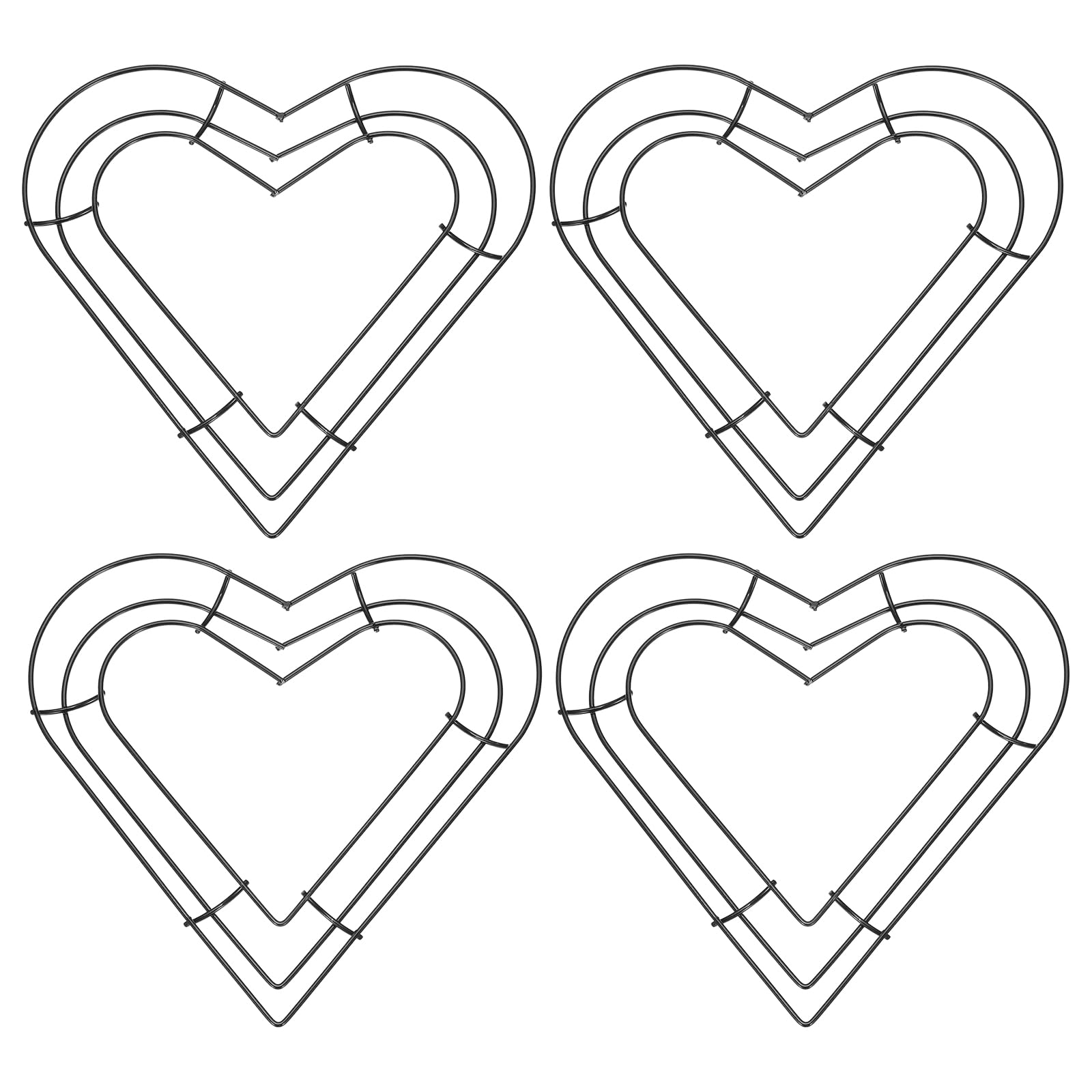 PATIKIL 8 Inch Christmas Wire Wreath Frame, 4 Pcs Metal Heart Shape Dream Catcher Rings Macrame Wreath Floral Hoop for Home Car DIY Craft Wedding Wall Hanging Decorations, Black