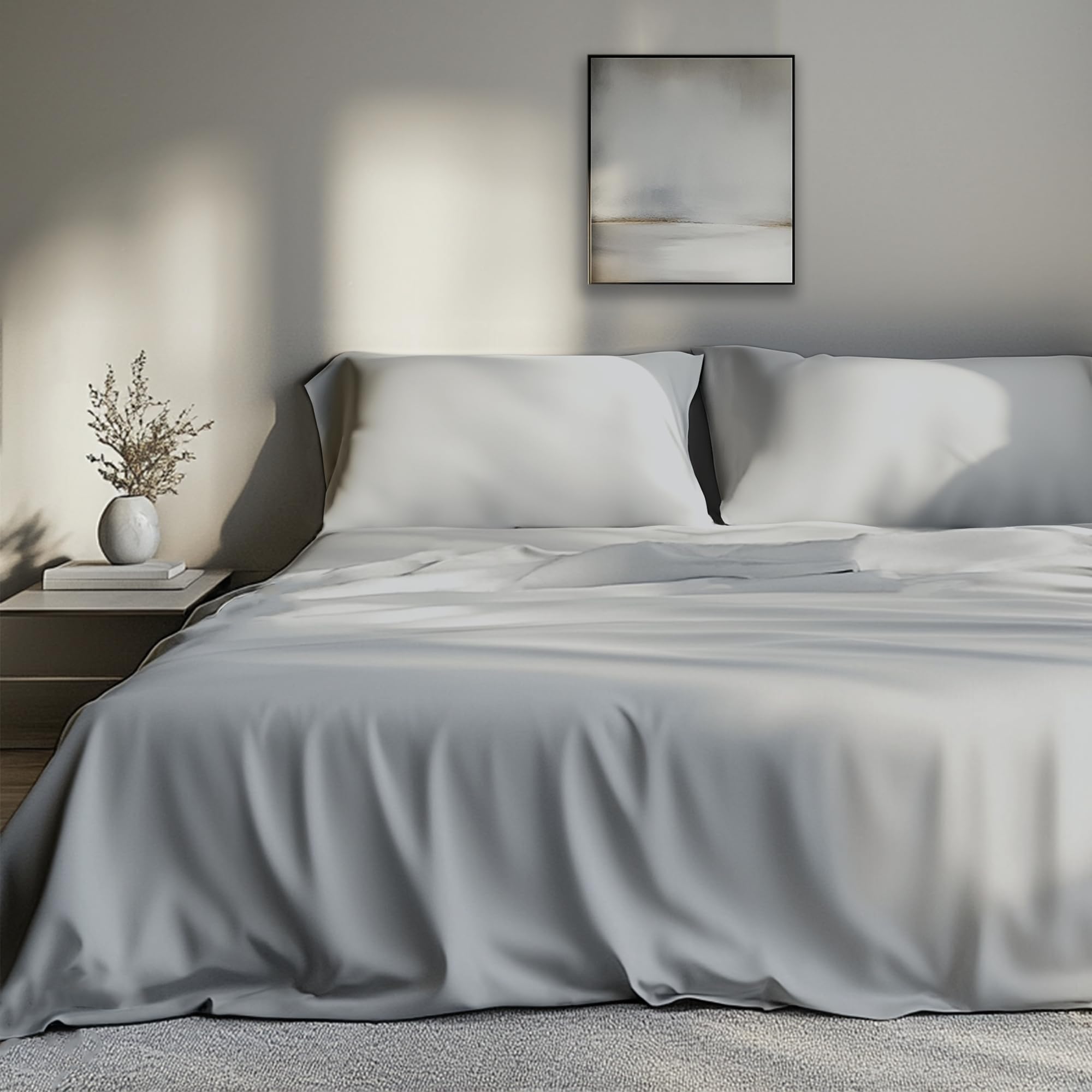 EKOSCIOUS 100% Eucalyptus Tencel Sateen Bed Sheet Set with 2 pillowcase, King Size, 18 Inch Deep Pocket | (Grey) - Cool & Softer than Bamboo and Silk Sheets