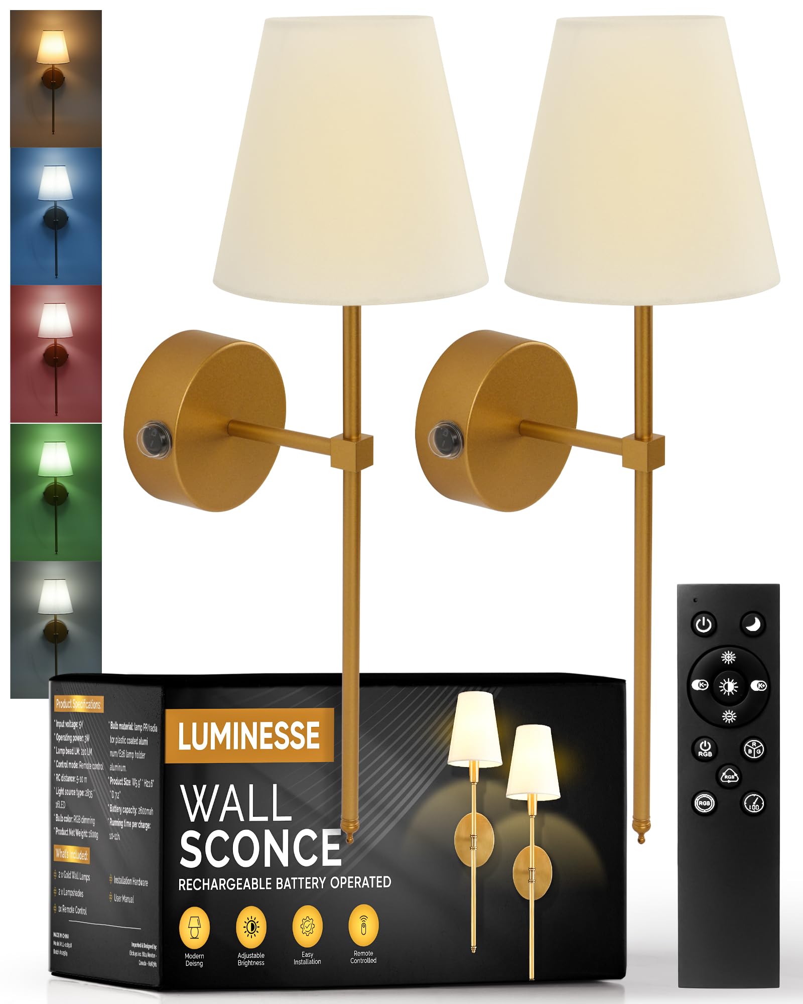 Photo 1 of *MiLUMINESSE Battery Operated Wall Sconces - No Wiring Needed - Set of Two - 24 Inch Gold Rechargeable Battery Sconces w/Remote Control