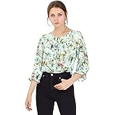 Allegra K Women's Bow Tops Vintage Tie Neck 3/4 Sleeve Floral Blouse