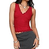VNIRA Womens Lace Tank Top Scallop Sexy V-Neck Sleeveless Summer Going Out Tops Y2K Clothes Concert Outfits
