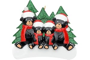 MAXORA Personalized Family Christmas Ornament 2025 - Black Bear Family of 4 Ornaments for Christmas Tree Decor - Personalized Bear Ornament