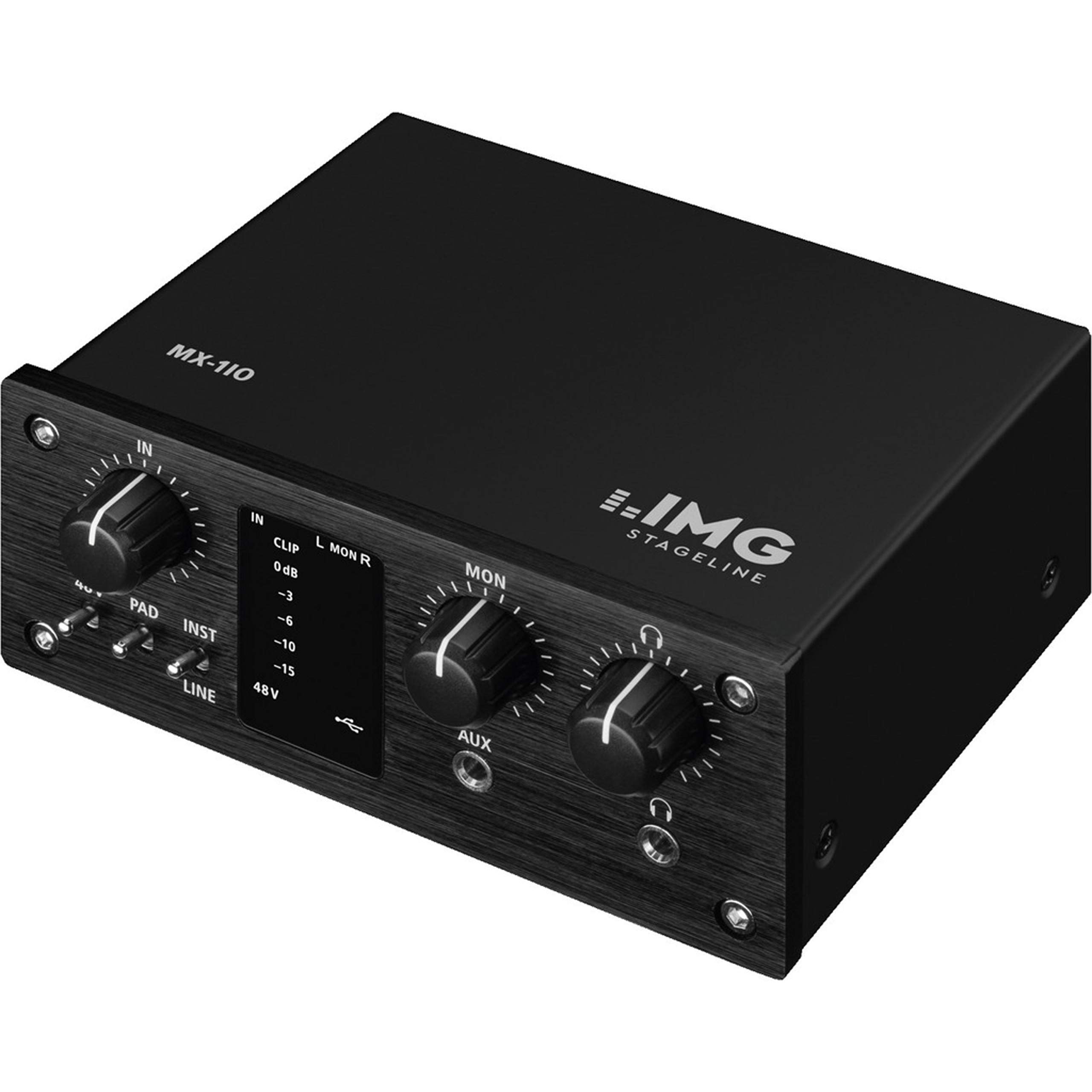 IMG STAGELINE MX-1IO 1-Channel USB Recording Interface for Audio Recording on a Computer Audio Recording Device with Full Duplex USB Port for Simultaneous Recording, Playback and Mixing, Black