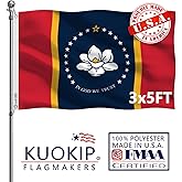 Double Sided Mississippi State Flag 3x5 Made in USA Outdoor Heavy Duty 3 Ply Polyester New Mississippi MS Flags with White Starting Tape and 2 Brass Grommets