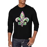 PICKID Mardi Gras Shirts for Men: Mardi Gras Graphic Tshirt Carnival Party Outfit Long Sleeve Fat Tuesday Tops