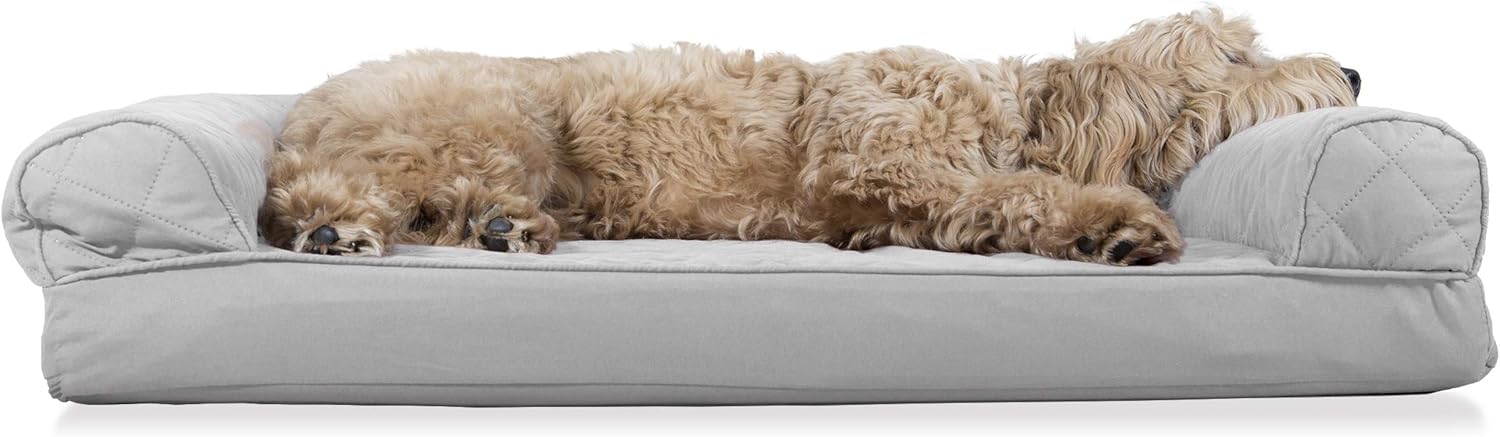 Furhaven Pet Dog Bed - Orthopedic Quilted Traditional Sofa-Style Living Room Couch Pet Bed with Removable Cover for Dogs and Cats, Silver Gray, Large : Pet Supplies