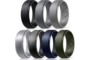 Egnaro Silicone Ring for Men, 7 Rings / 4 Rings / 1 Ring Step Edge Rubber Wedding Bands 8.5mm Wide - 2.5mm Thick…