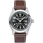 Hamilton Khaki Field Titanium Automatic Men's Watch, 42mm Case | Swiss Made, Black Dial Analog Watch, WR 100m, Sapphire Crystal, 3-Hand Movement, Cow Leather Strap, Stainless Steel Case