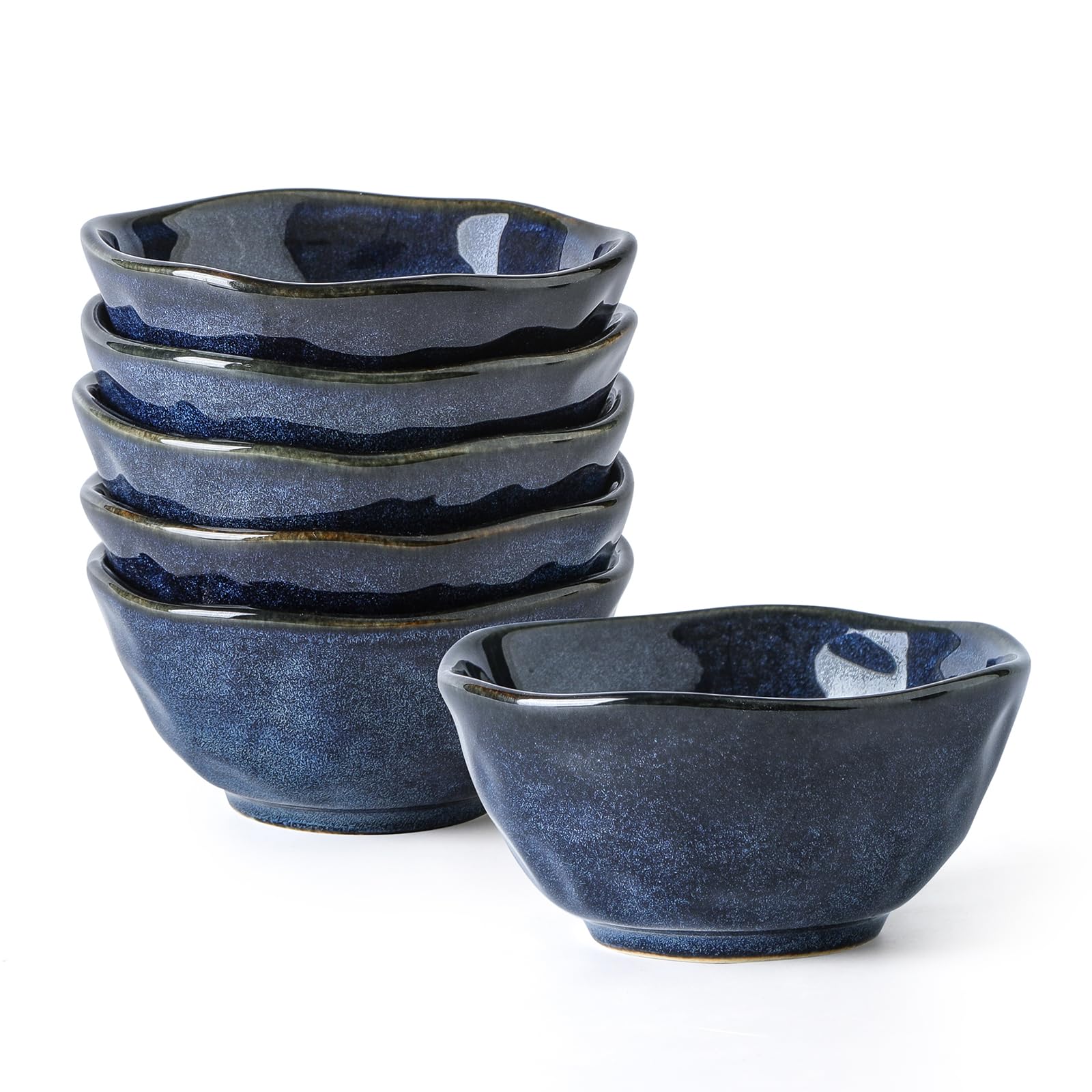 vicrays Ceramic Small Dessert Bowls Set - 10 oz, Set of 6, Microwave, Oven and Dishwasher Safe, for Rice, Ice Cream, Soup, Snacks, Cereal, Chili, Side Dishes etc, Kitchen Bowls Set, Starry Blue