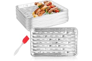 20 Pack Aluminum Foil Grill Pans, 9'' x 13'' Aluminum Foil Grill Liner Topper, Disposable Foil Broiler Pans BBQ Grilling Tray