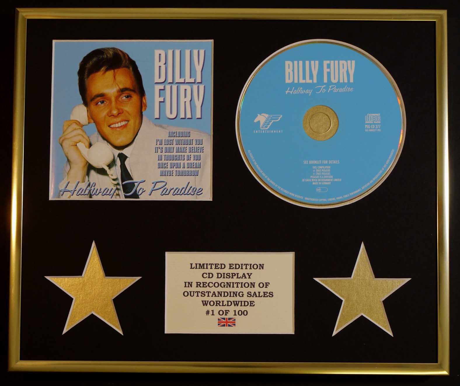 BILLY FURY/CD DISPLAY/LIMITED EDITION/COA/HALFWAY TO PARADISE