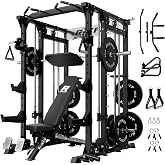 RitFit Buffalo Smith Machine, Power cage with LAT-Pull Down System &amp; Cable Crossover System, All-in-One Squat Rack for Home Gym, Power Rack