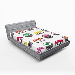 Ambesonne Sushi Fitted Sheet, Kawaii Style Sushi