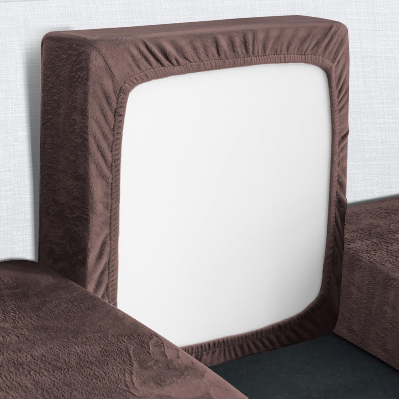 Yeahmart Sofa Seat Cushion Cover, Sofa Cushion Slipcovers Stretch Velvet, Couch Cushion Covers Replacement for Individual Cushions with Elastic Bottom (Brown, 2 Seater)