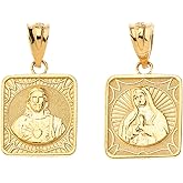 Certified 10k Gold Immaculate Heart of Mary/Sacred Heart of Jesus 0.87" Square Medal Reversible Pendant