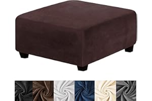 HFCNMY Stretch Velvet Ottoman Cover - Thick Washable Slipcover With Elastic Bottom for Square Storage Ottoman, Foot Stool in Living Room