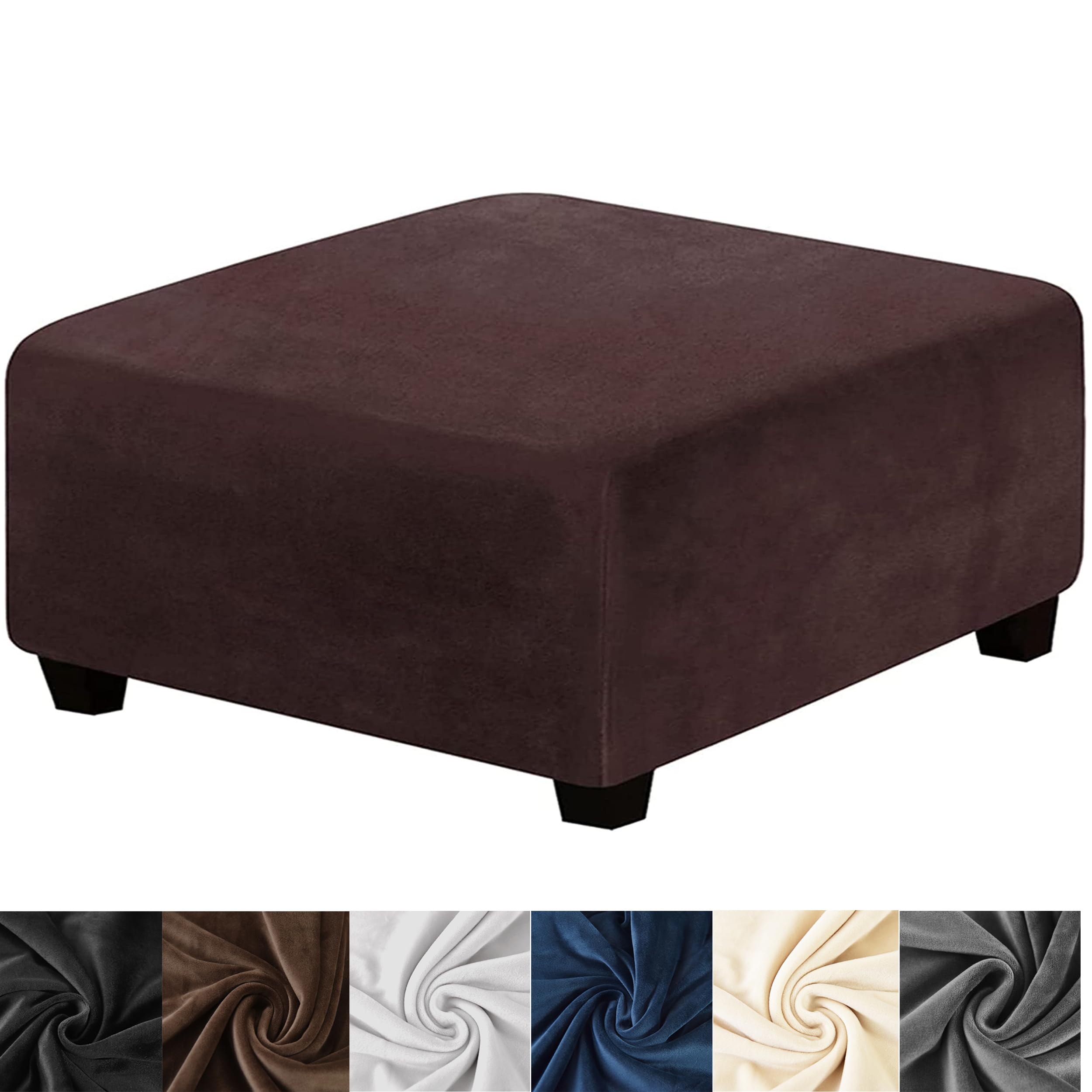 Photo 1 of HFCNMY Stretch Velvet Ottoman Cover - Thick Washable Slipcover With Elastic Bottom for Square Storage Ottoman, Foot Stool in Living Room