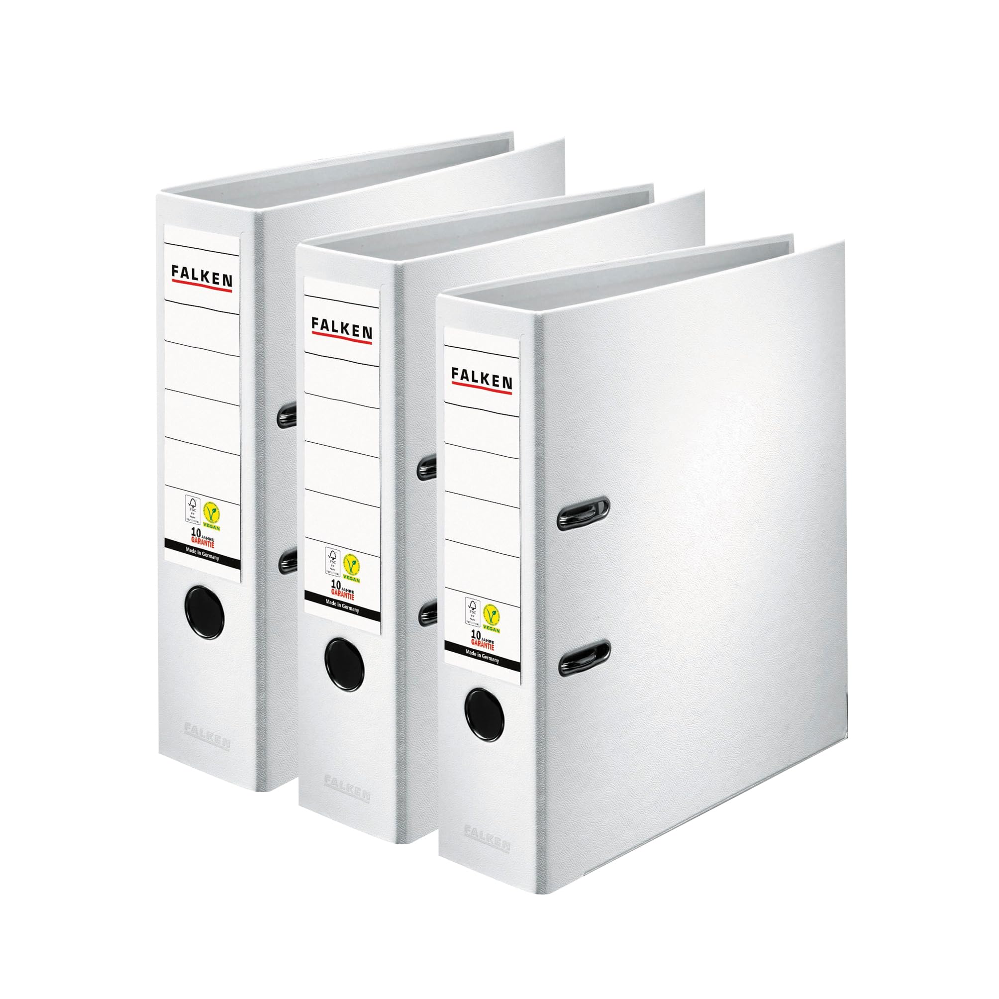 Original Falken Pack of 3 Polypropylene Colour Folders, Made in Germany, 8 cm Wide, DIN A4, White, Vegan Plastic Folder, Ring Binder, Letter Folder, Office Folder, Plastic Folder, Slotted Folder