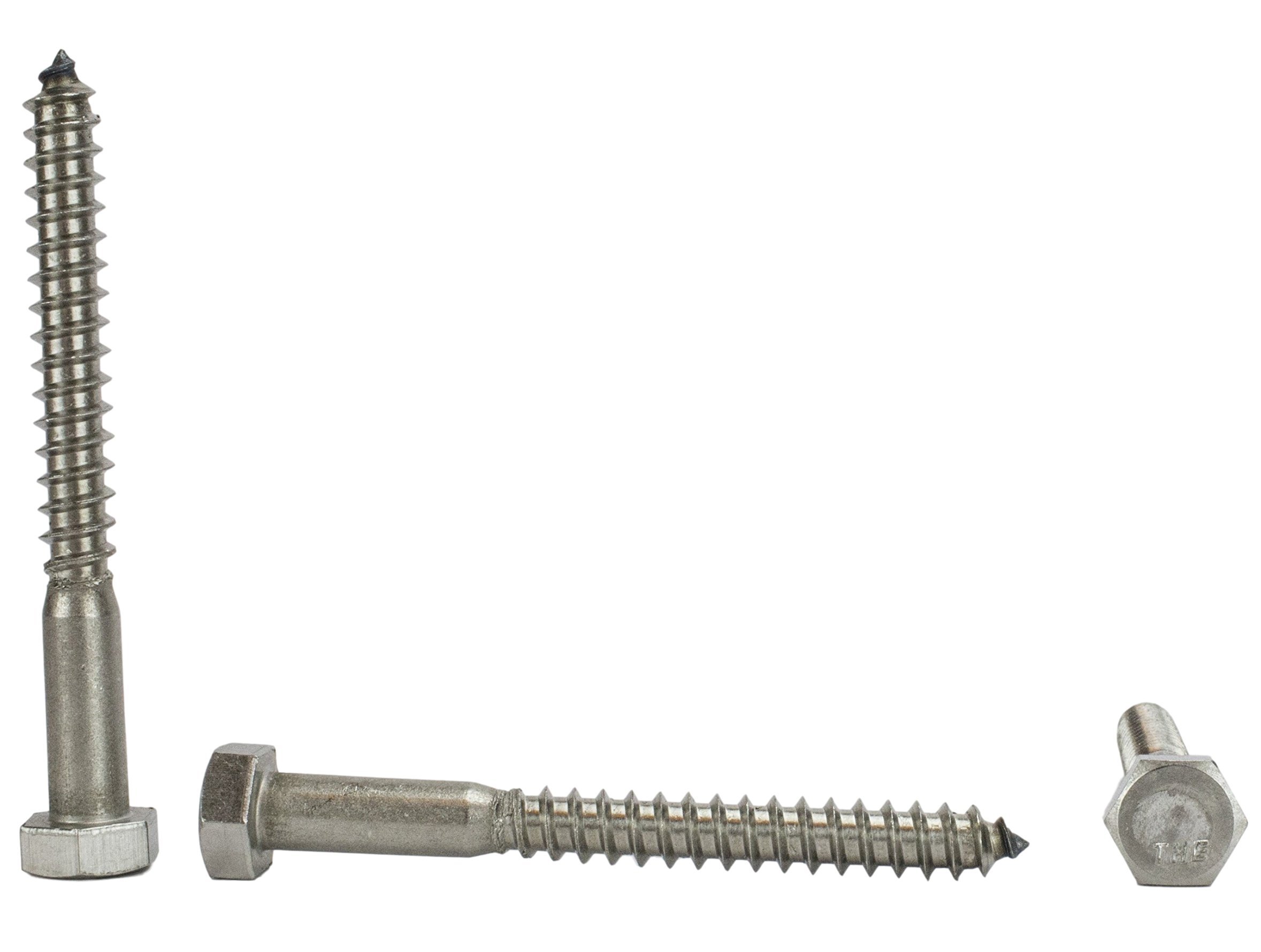Stainless 5/16 x 3" Hex Lag Screw (1" to 5" Lengths Available in Listing), 18-8 Stainless Steel, 25 Pieces (5/16 x 3")