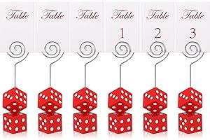 Rotatingpals 3 Pcs Dice Table Number Bunco Game Kit Casino Dice Place Card Holders Game Kit Include Table Numbers Casinos Place Card Holder Casino Party Supplies Bunco Wedding Decor (Red,White)