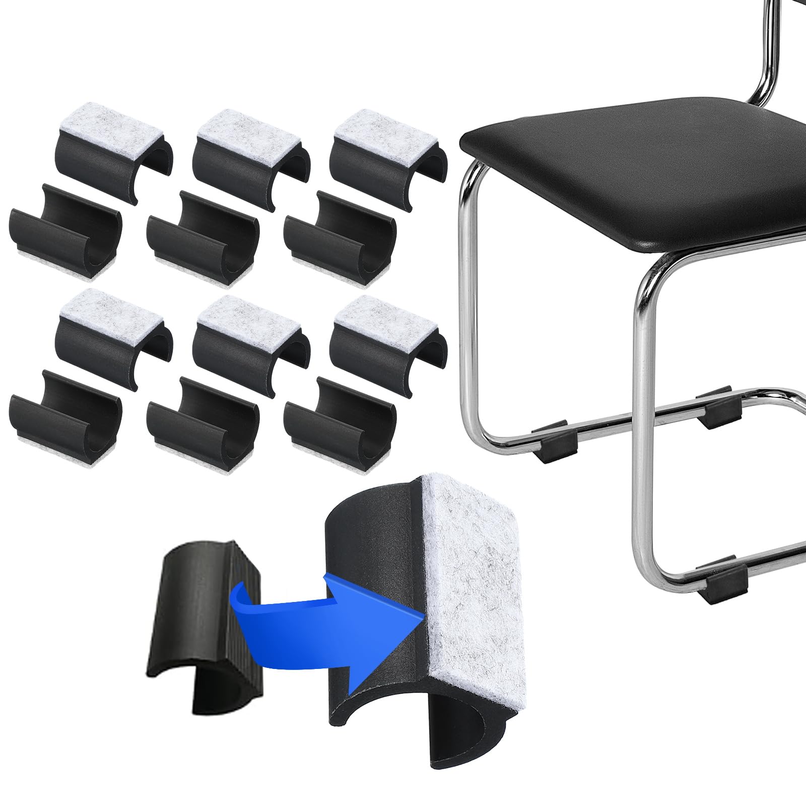 PATIKIL Rectangle U Shaped Chair Leg Tips Caps with Felt Pads, 12 Pack Slide Smoothly Furniture Feet Floor No Scratches No Noise Protectors Protect Hardwood Floors Fit Dia 25 mm Leg, Gray