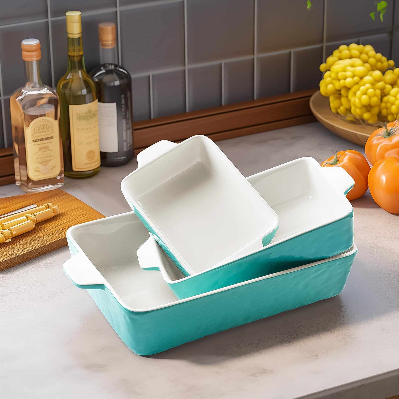 Krokori Casserole Dishes for Oven, Ceramic Baking Dishes, Lasagna Pan with Handles, Porcelain Baking Pan Deep, Bakeware for Baking, Cooking, Wedding Gift, Set of 3 (11.6