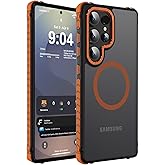 DEERLAMN Strong Magnetic Case for Samsung Galaxy S24 Ultra 6.8-Inch,[Compatible with Magsafe][Military Grade Drop Protection] Translucent Matte Shockproof Protective Phone Cover, Frosted Orange