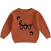 Lnzyyephy Toddler Baby Boy Girl Halloween Outfit Infant Pumpkin Embroidery Knit Sweaters Sweatshirt Tops Fall Winter Clothes