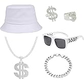 YMO 2000s Hip Hop Costume Kit, 80s 90s Rapper Costume Accessories Outfit for Men Women Old School Rapper Themed Party