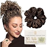 Silk Scrunchies for Women Ponytail Holders – Oversized Mulberry Silk Scrunchies – Extra Large No Damage Hair Ties for Curly, Thick, and Thin - Hair Accessories for Women – Espresso, XL By Curlfriend