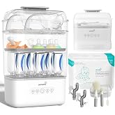 GROWNSY Baby Bottle Sterilizer and Dryer, 3-Tier, with Travel Kit | Holds 6 to 10 Bottles and Pump Parts, Nesting Design, Fast Sanitization and Drying, Auto Sterile Storage for All Feed Stages