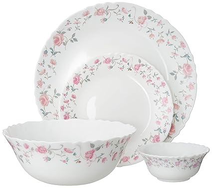 Cello Opalware Orange Lily Dinnerware Set, 13-Pieces, White