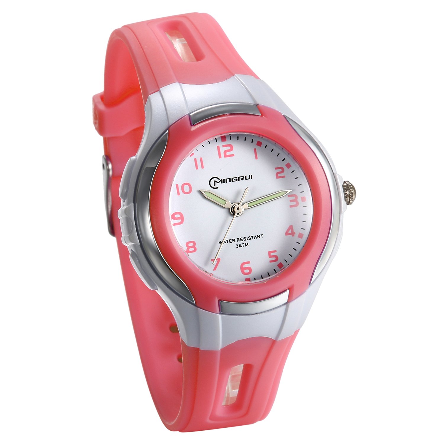JewelryWe Girl Watches Easy Reader Time Teacher Japanese Movement Wrist Watch for Kids Pink