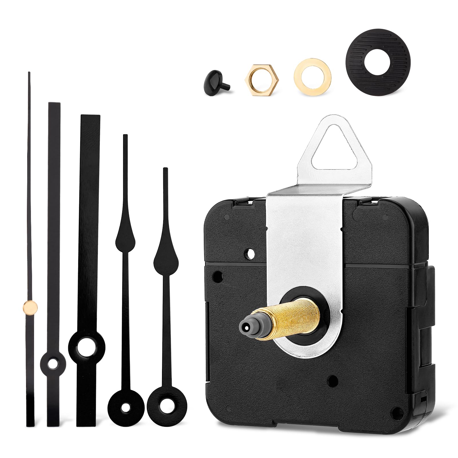 Clock Repair Kit, 1-1/5 Inch Quartz High Torque Long Shaft Clock Movement DIY Wall Clock Movement Mechanism Replacement Works Parts with 2 Pair Hands