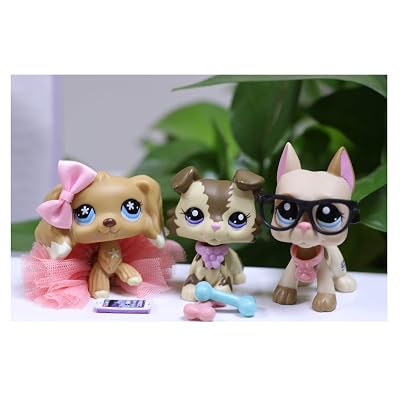 LPSOLD LPS Cocker Spaniel 748 LPS Collie 2210 Stripe LPS Great Dane 1647 Dog Lot with Accessories Lot Collection Figure Girls Gift