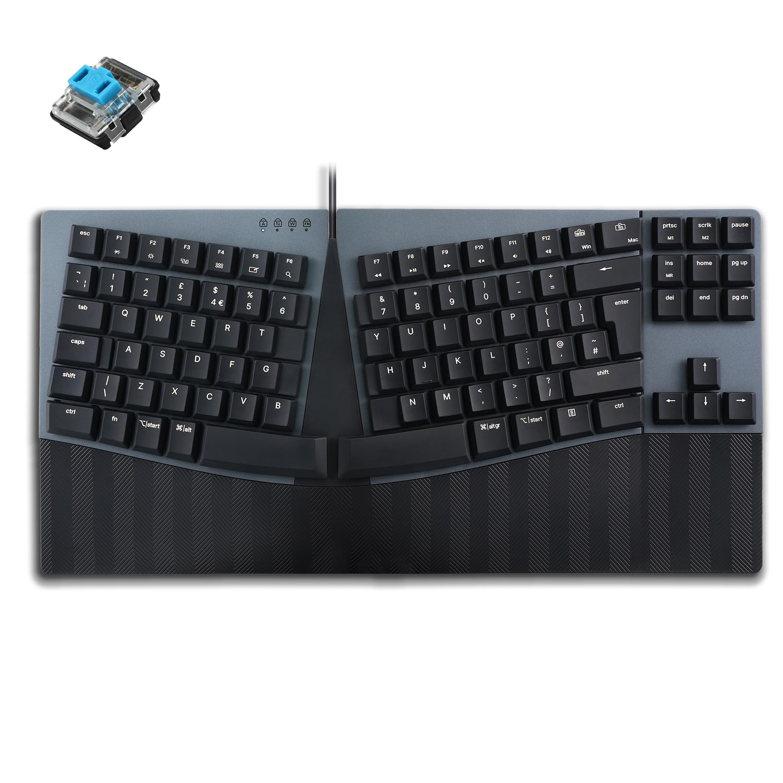 perixx PERIBOARD-335BL Wired Ergonomic Mechanical Compact Keyboard - Low-Profile Blue Clicky Switches - Programmable Feature with Macro Keys - Compatible with Windows and Mac OS X - UK English