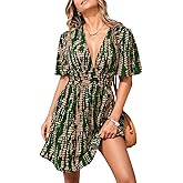 CUPSHE Women's Summer Dresses Abstract Plunging V Neck Short Sleeve Elastic Waist Mini Dress
