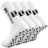 FLSHMCEN 4 Pairs Soccer Socks with Non-Slip Grip, Men's Athletic Socks for Football Basketball