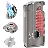Gioflv Torch Lighter, Butane Lighter, Windproof Triple Jet Flame Torch Lighter with Holder, Refillable and Adjustable Flame Butane Torch Lighter, Premium Gift for Men（Without Butane）