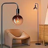 ONEWISH Floor Lamp for Living Room - Minimalist Industrial Standing Lamp with Modern LED Bulb, Globe Black Clear Glass 6", 18
