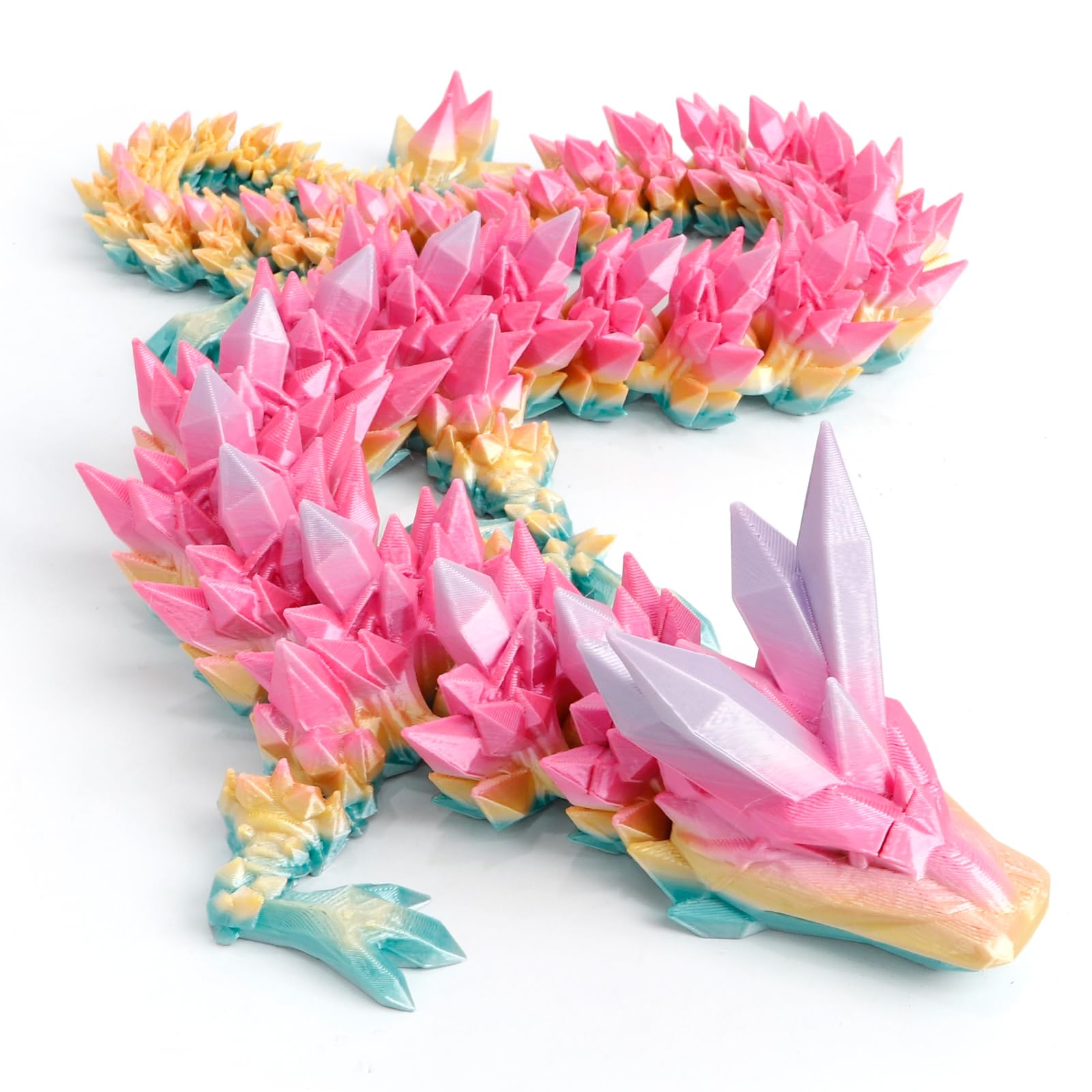 Flavery 3D Printed Dragon - 24 inch Large 3D Printing Animals Fidget Toy, Surprise Gift for Christmas, Birthday, Easter, Cool Figurine Decor for Kids and Adults, Dragon Lovers(Candy Rainbow)